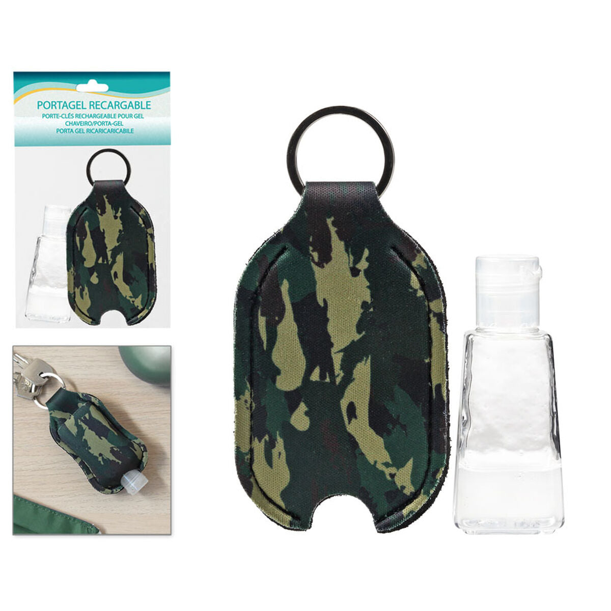 Porte-clés Gel hydroalcoolique Vert Camouflage