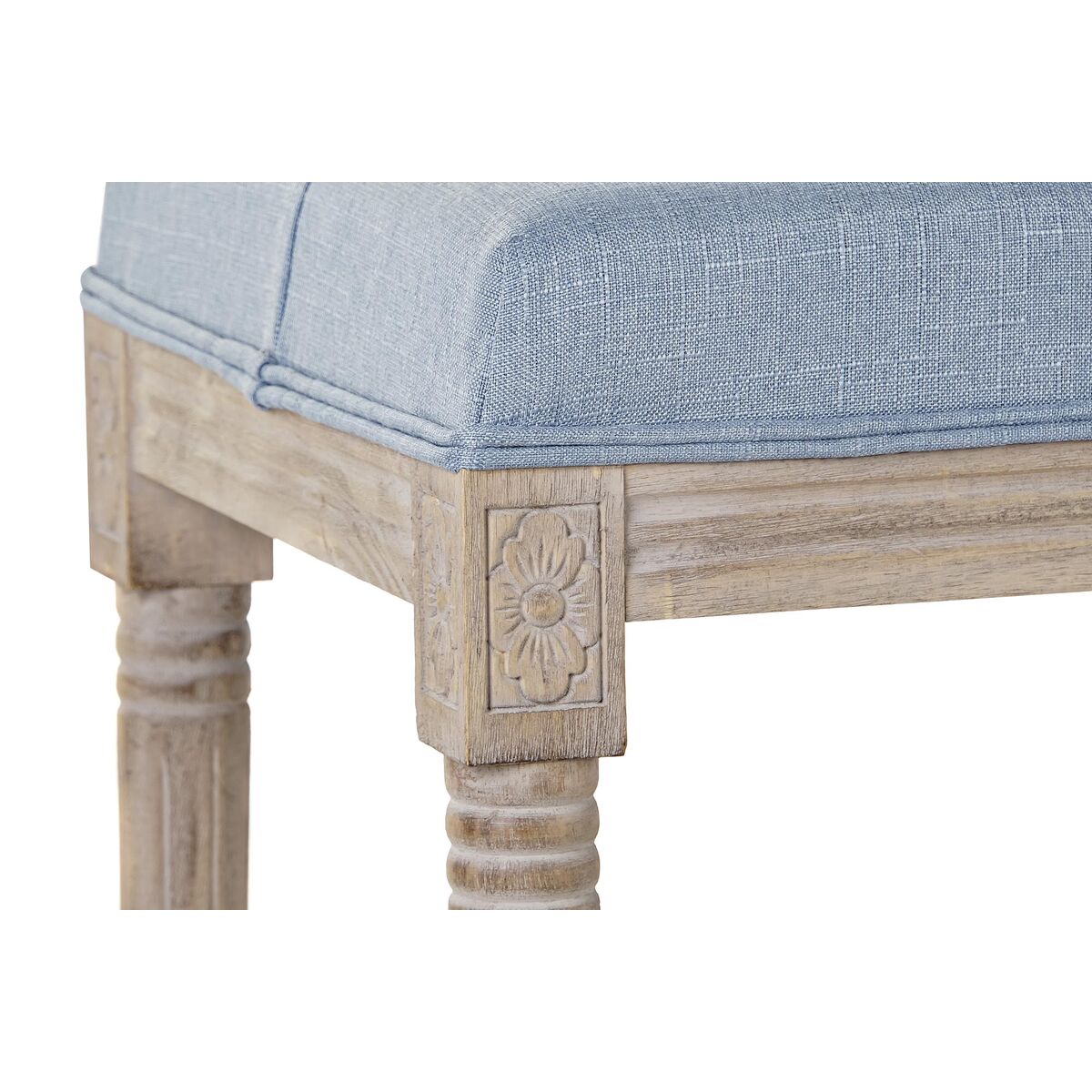 Banquette DKD Home Decor Bleu Polyester Lin Bois d'hévéa (122 x 41 x 48 cm)