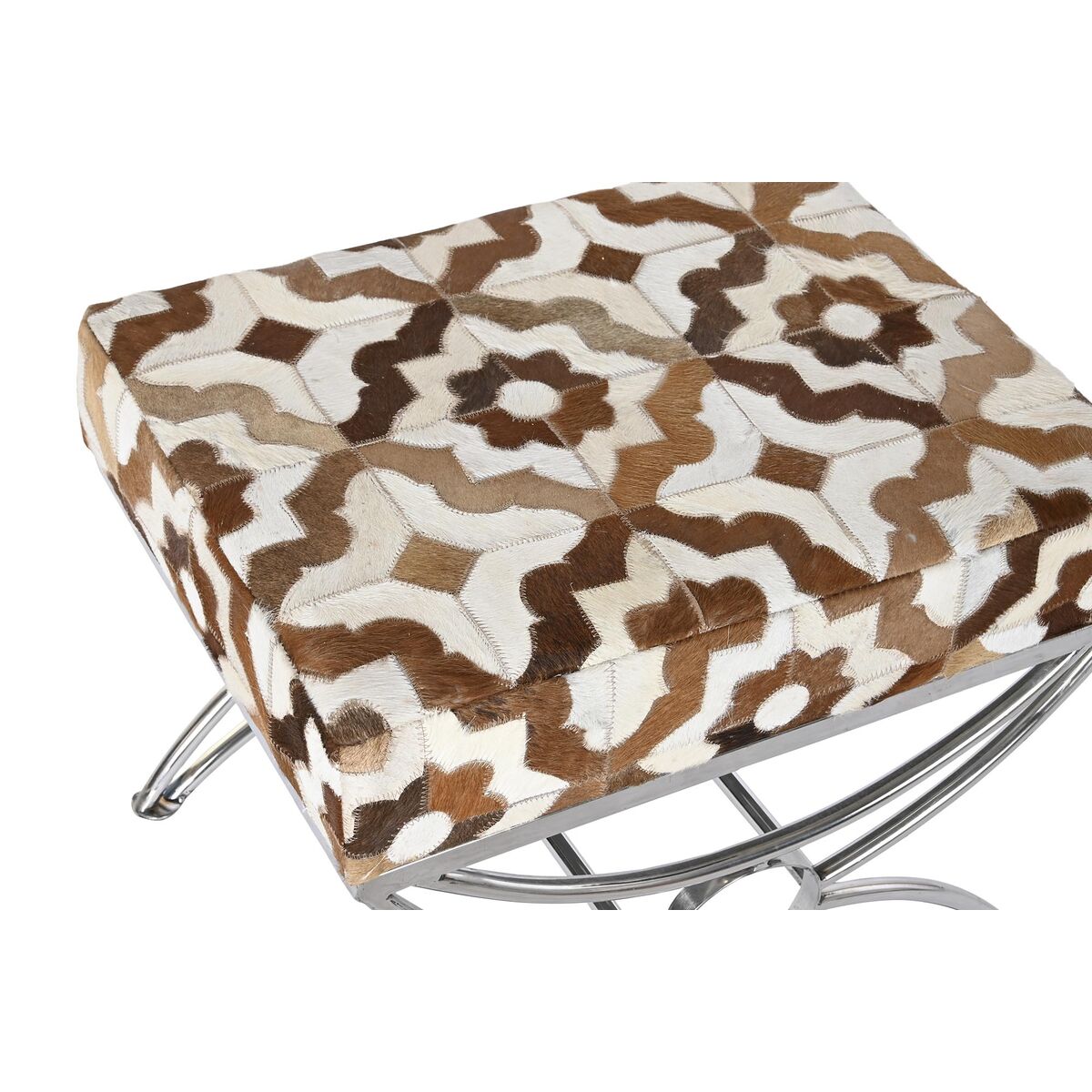 Panca DKD Home Decor Argentato Marrone Acciaio Pelle Bianco (53 x 40 x 43 cm)