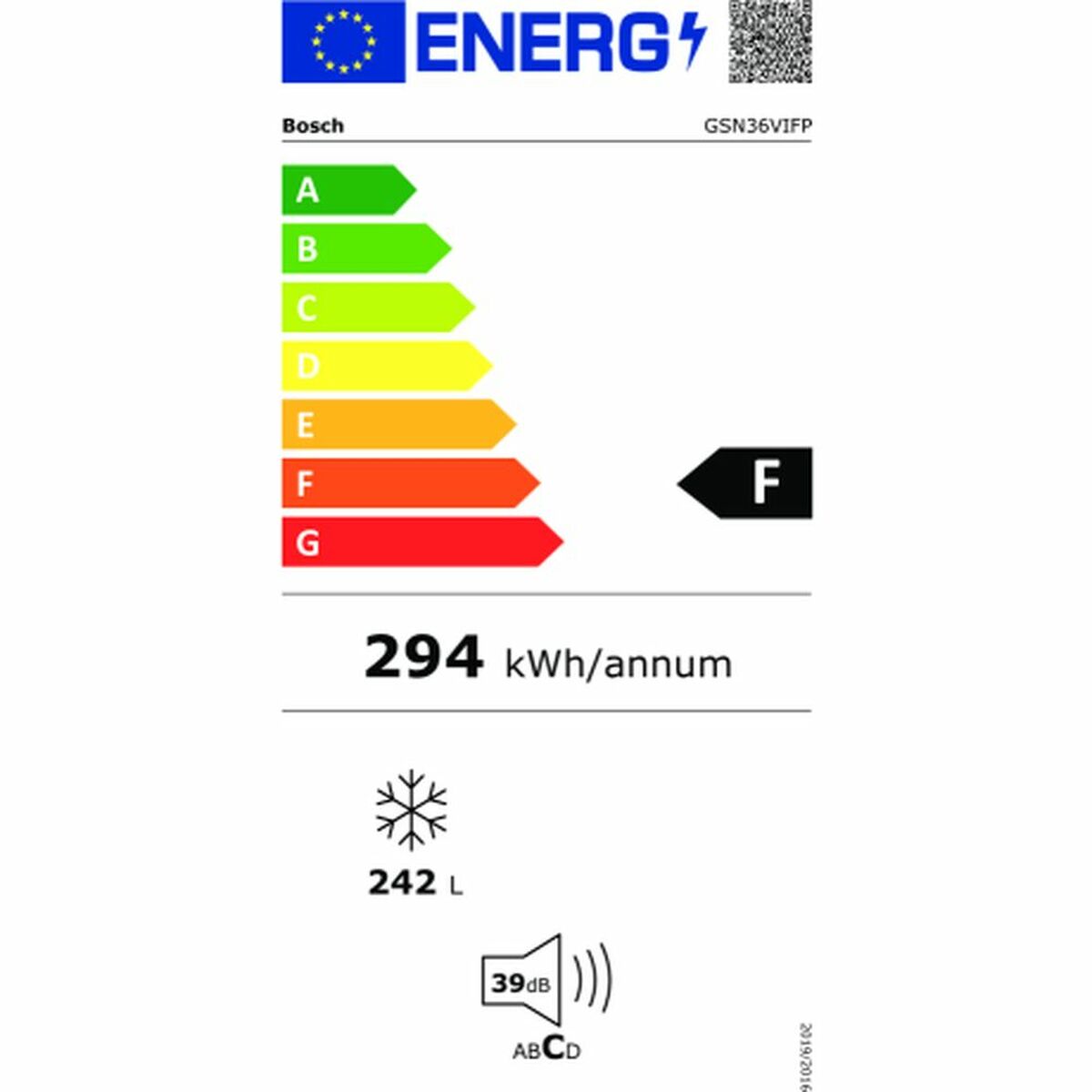 Congélateur BOSCH GSN36VIFP Acier inoxydable (185 x 60 cm)