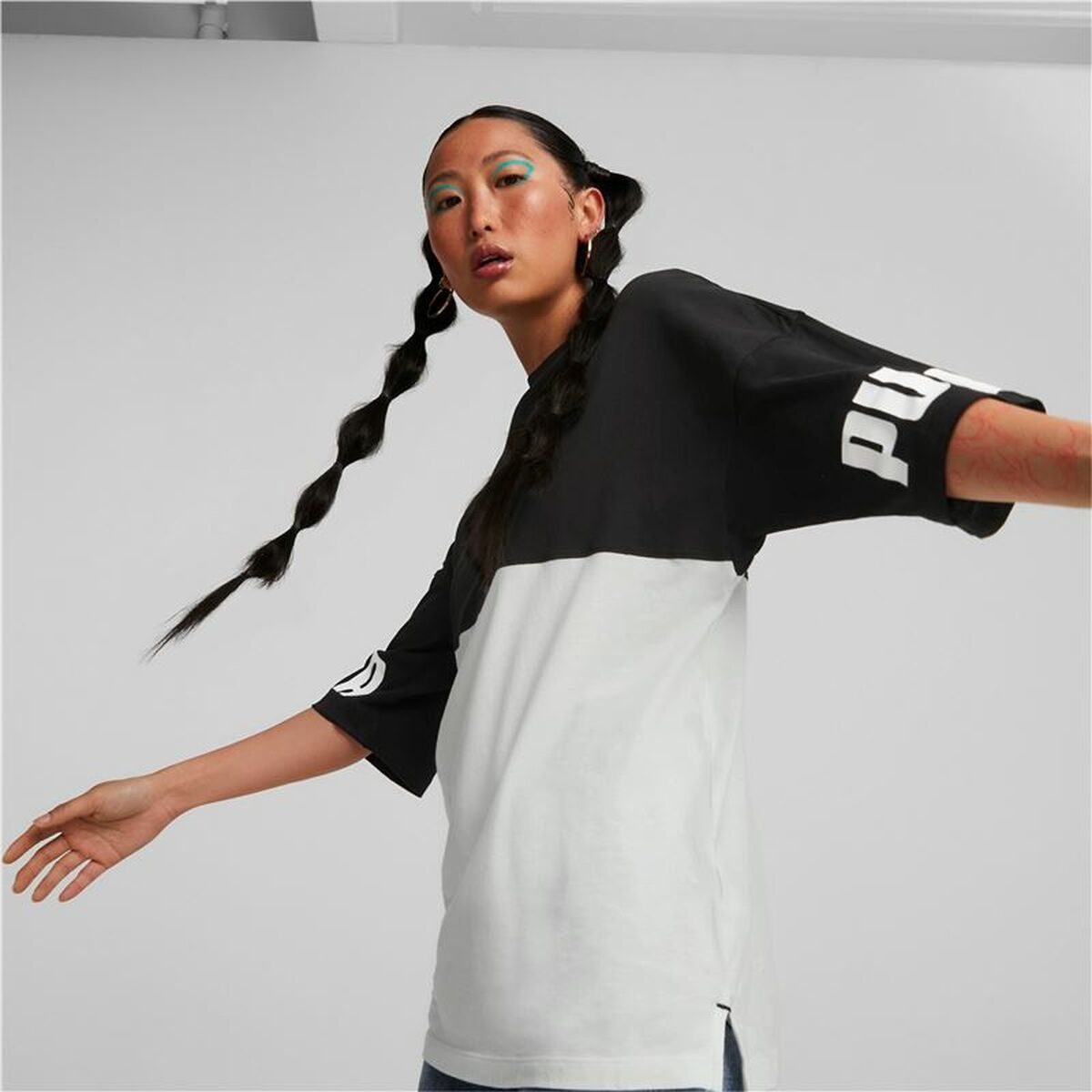 Maglia a Maniche Corte Donna Puma Power Colorblock Bianco Nero