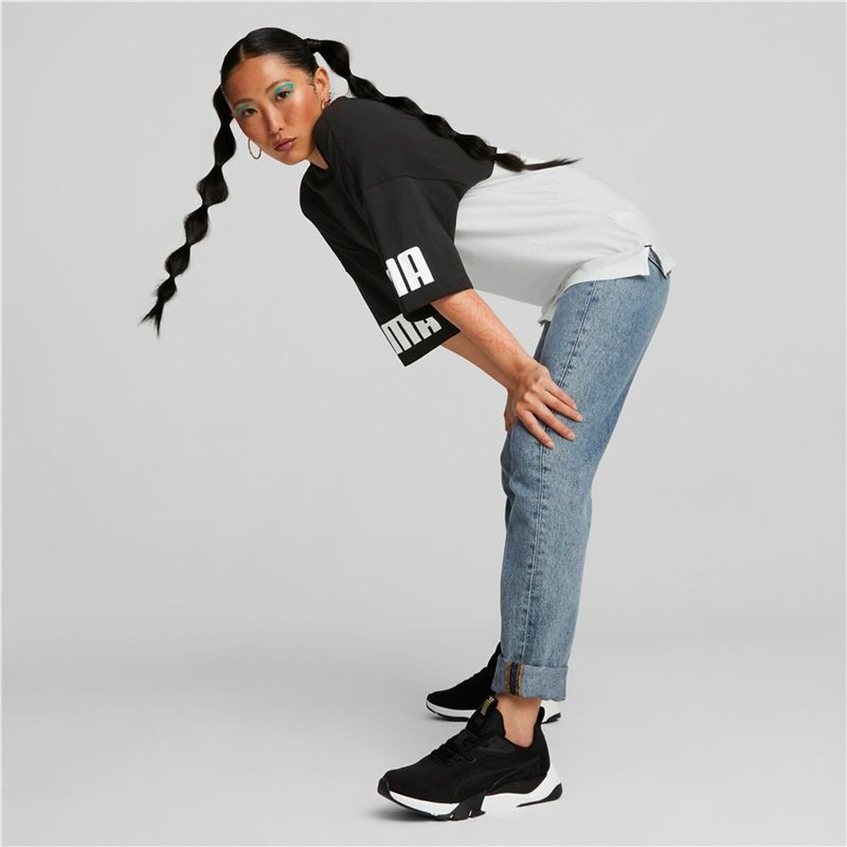 Maglia a Maniche Corte Donna Puma Power Colorblock Bianco Nero