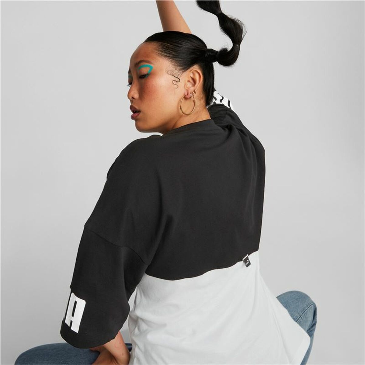 Maglia a Maniche Corte Donna Puma Power Colorblock Bianco Nero