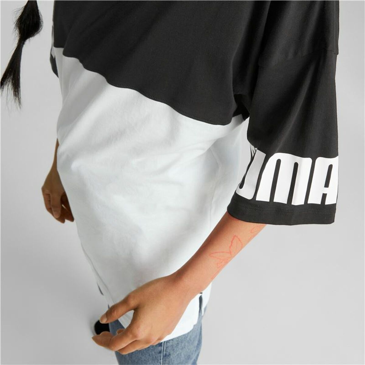 Maglia a Maniche Corte Donna Puma Power Colorblock Bianco Nero