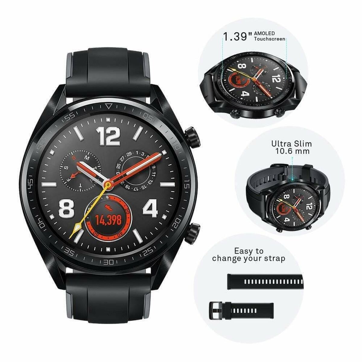 Smartwatch Huawei 1,39" AMOLED Bluetooth GPS Black (Refurbished C)