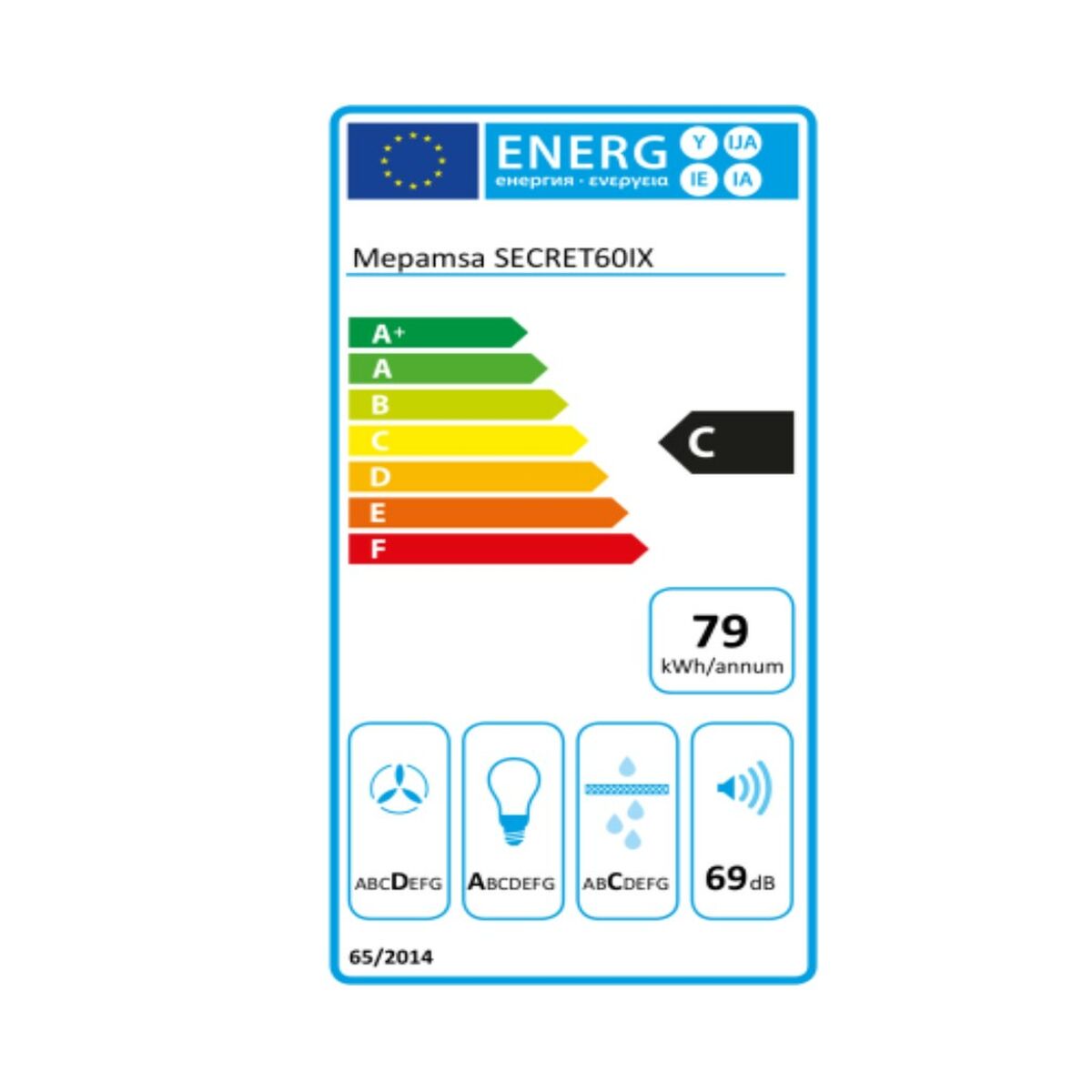 Conventional Hood Mepamsa SECRET 60 60 cm 69 dB 540 m³/h Stainless steel