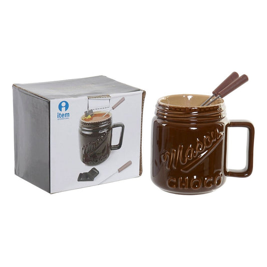 Chocolate Fondue DKD Home Decor 8424001655052 Brown Stainless steel Porcelain Steel