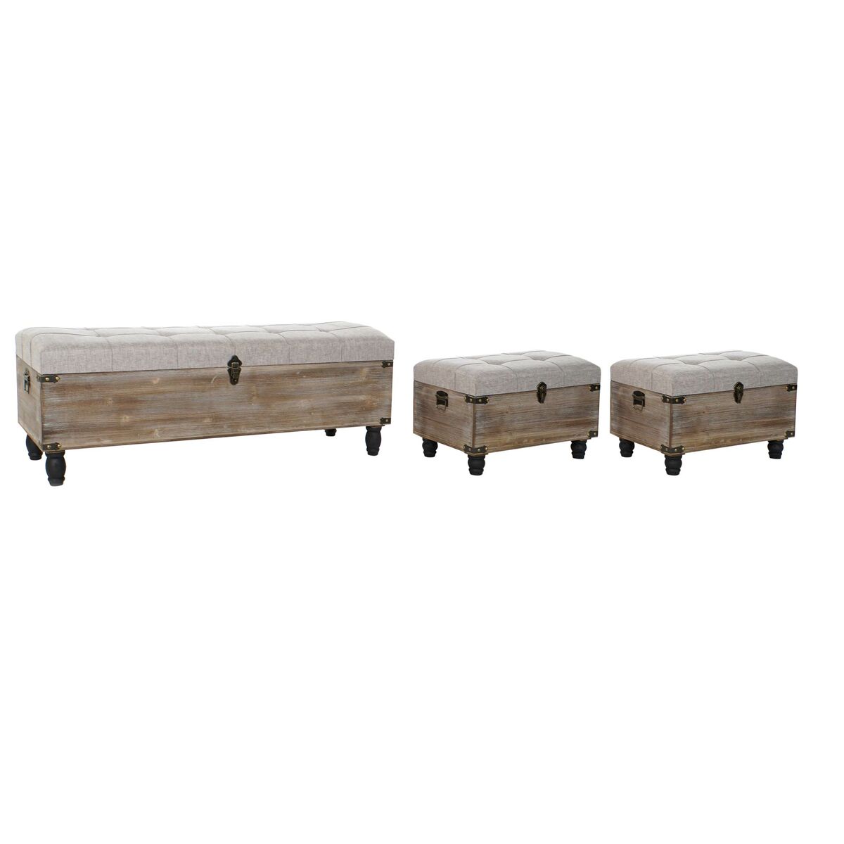Bench DKD Home Decor   Black Grey Wood Brown Polyester (120 x 40 x 42 cm)