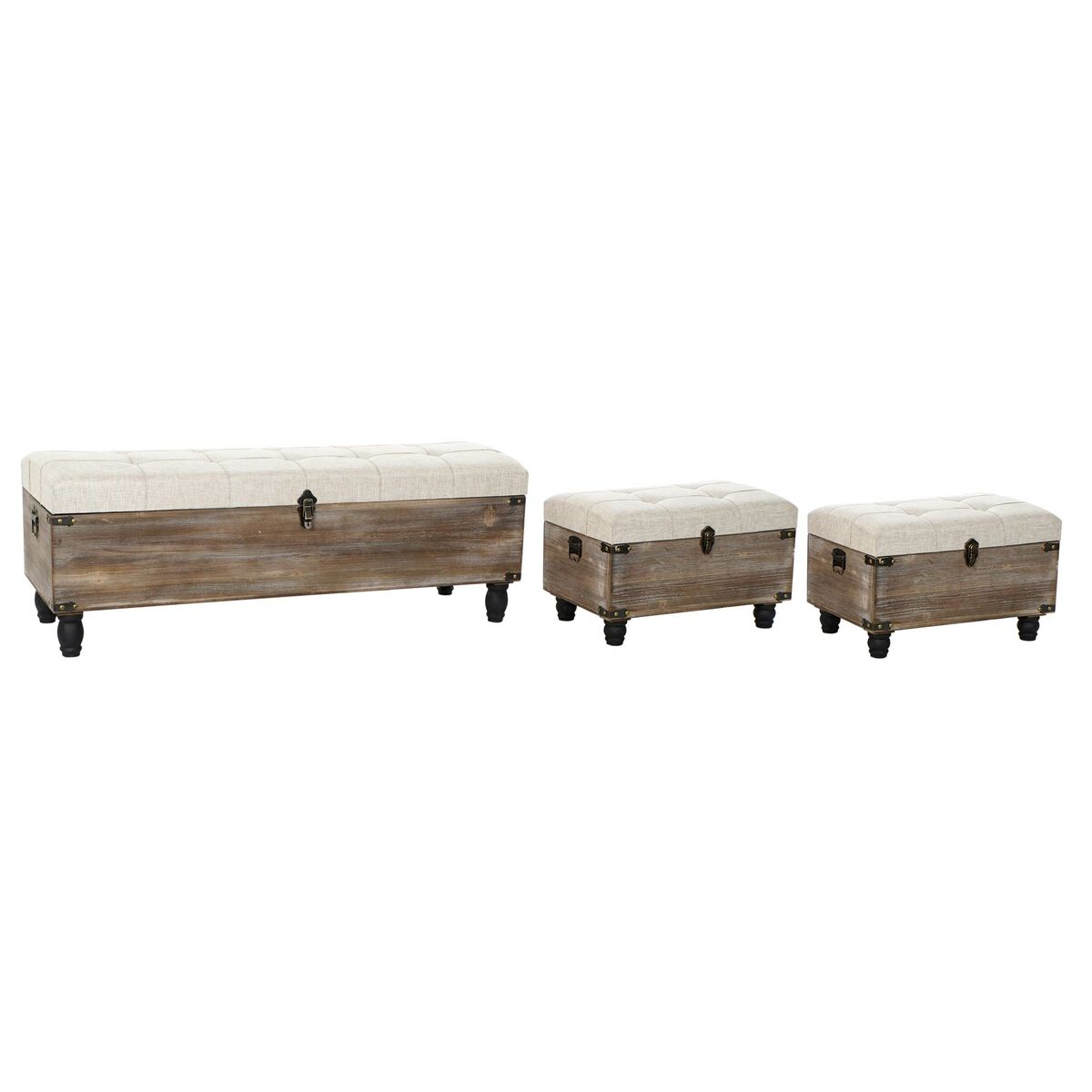 Banca Piedi Letto DKD Home Decor Marrone Crema 3 Pezzi Legno Poliestere Tradizionale (119 x 41 x 42 cm) (3 pcs)