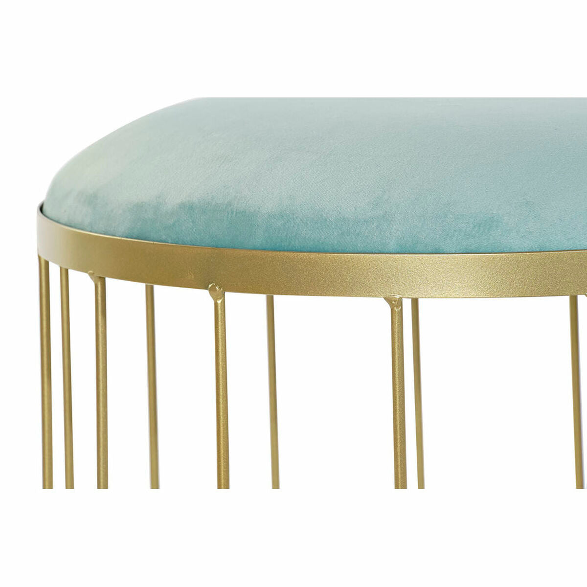 Poggiapiedi DKD Home Decor Poliestere Metallo Dorato Blu cielo (46 x 46 x 43 cm)