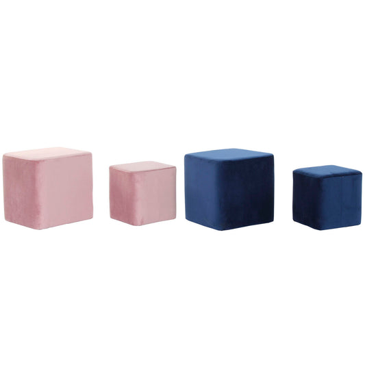 Repose-pied DKD Home Decor Blue marine Rose clair Bois Plastique Velours Urbaine 36 x 36 x 35 cm (2 Unités)