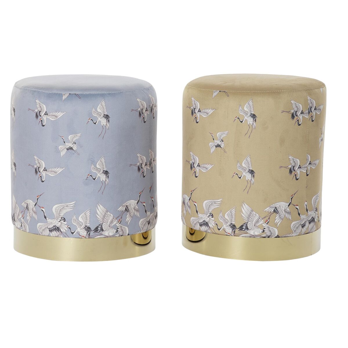 Poggiapiedi DKD Home Decor 32 x 32 x 38 cm Grigio Dorato Metallo Uccello Orientale Senape (2 Unità)