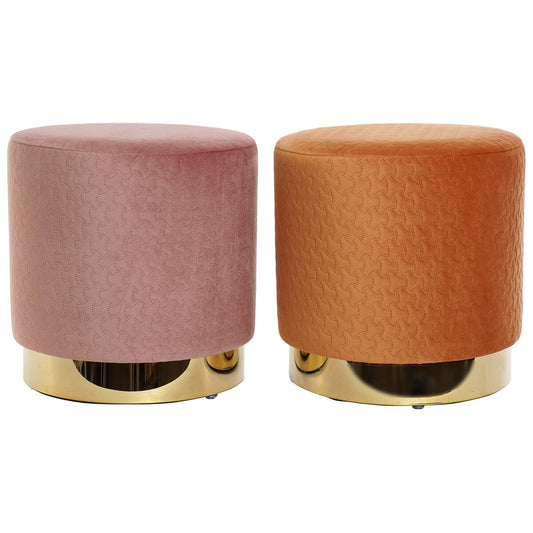 Footrest DKD Home Decor Orange Pink Golden Wood Metal Velvet 35 x 35 x 35 cm (2 Units)