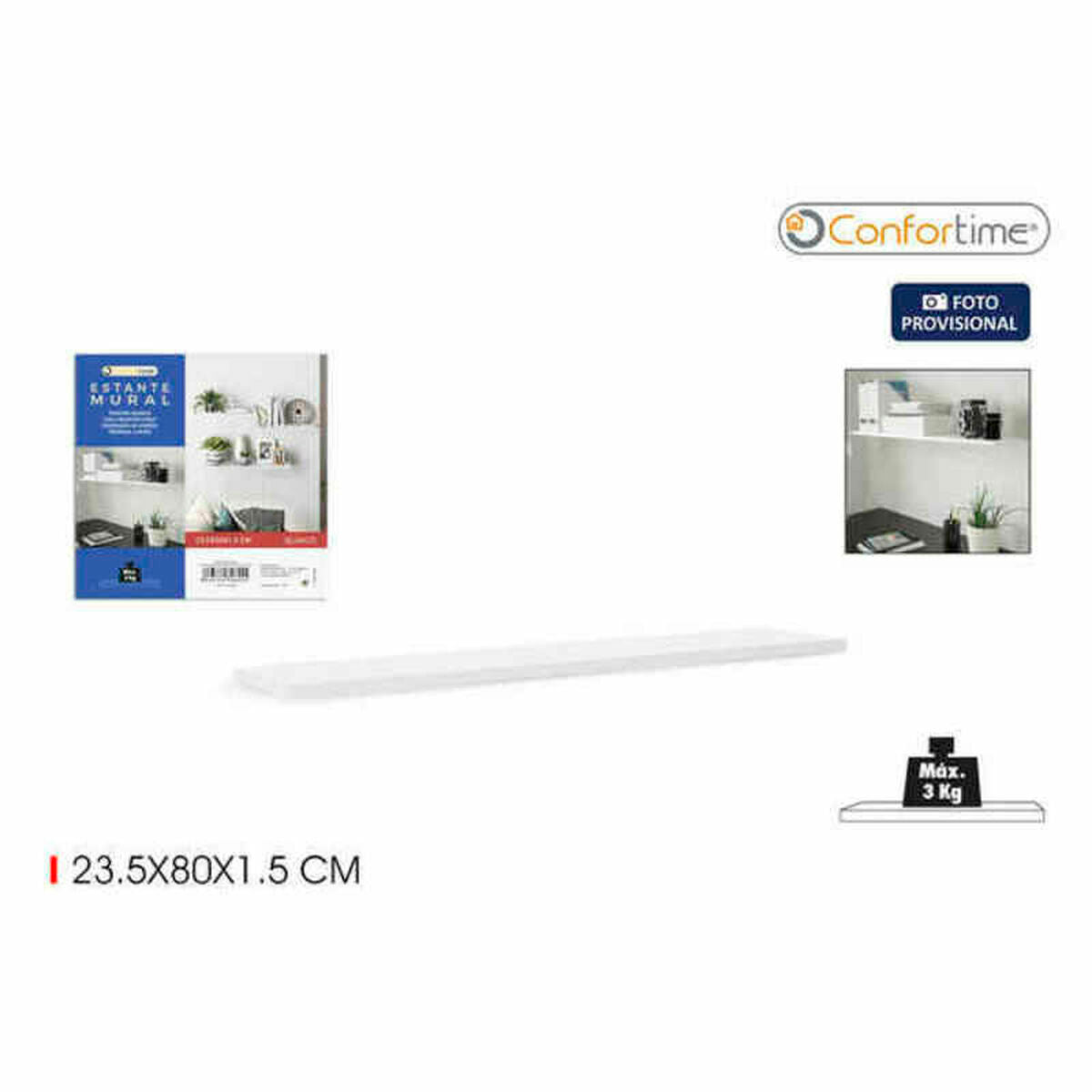 Etagère Confortime Mural Bois MDF Flottant Blanc 6 Unités 23,5 x 80 x 1,5 cm