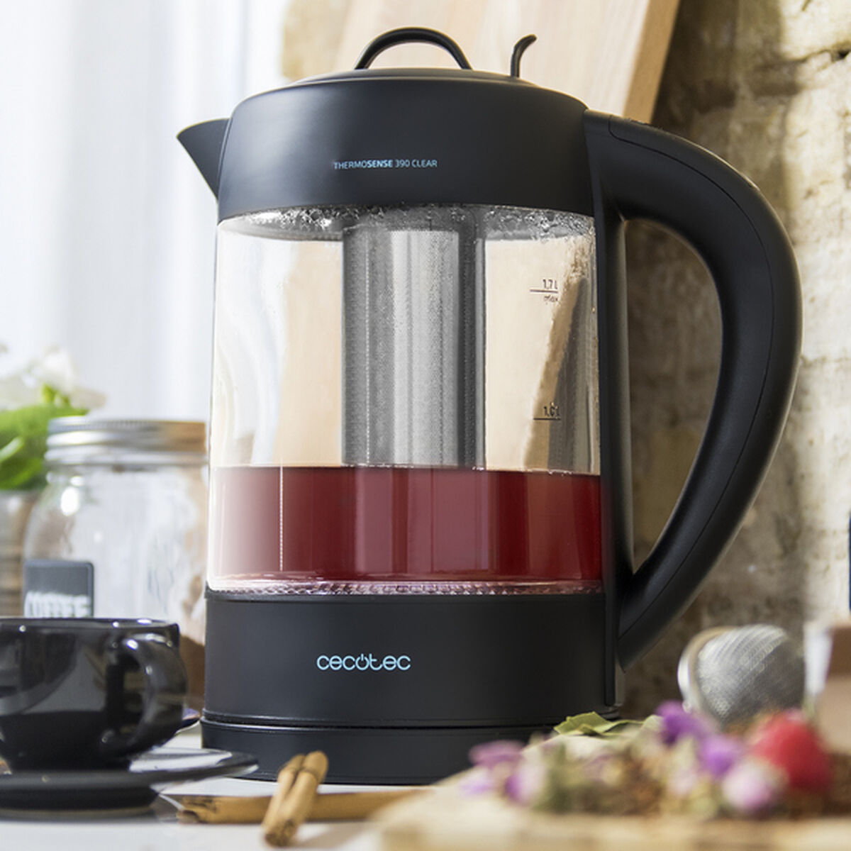 Bollitore Elettrico con Teiera Cecotec ThermoSense 390 Clear 2200W 1,7 L Nero Acciaio inossidabile 2200 W 1850-2200 W 1,7 L