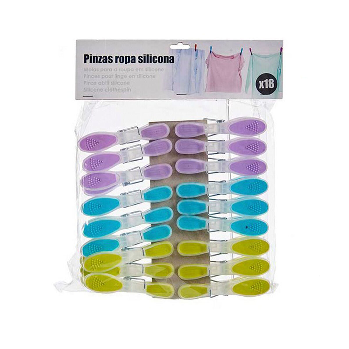 Clothes Pegs Multicolour Metal Silicone Plastic (12 Units)