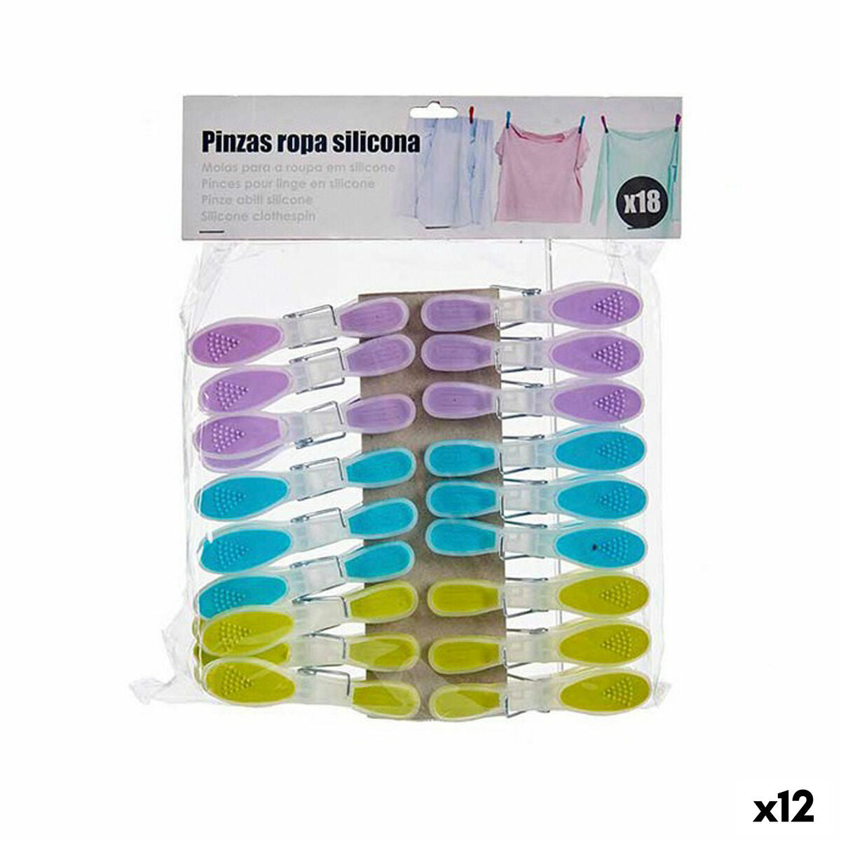 Clothes Pegs Multicolour Metal Silicone Plastic (12 Units)